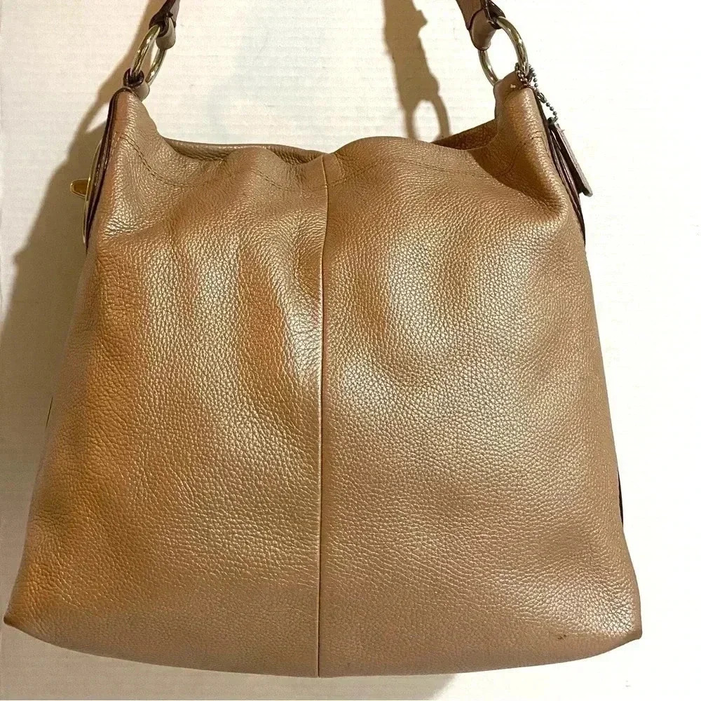 Coach metallic cream pink leather hobo handbag